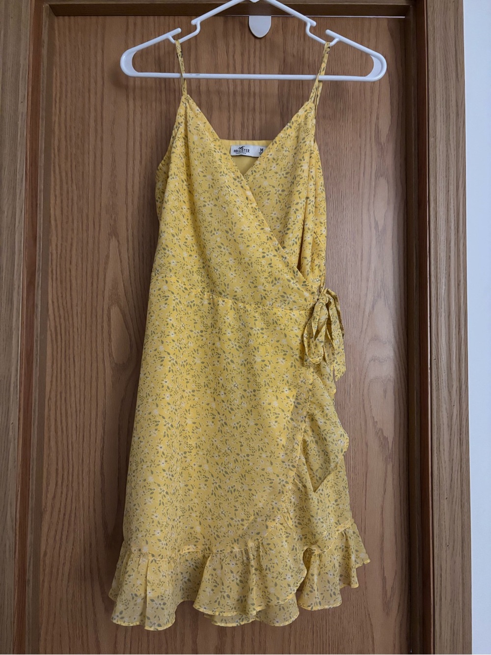 Hollister Yellow Floral Wrap Mini Dress with Ruffle Hem